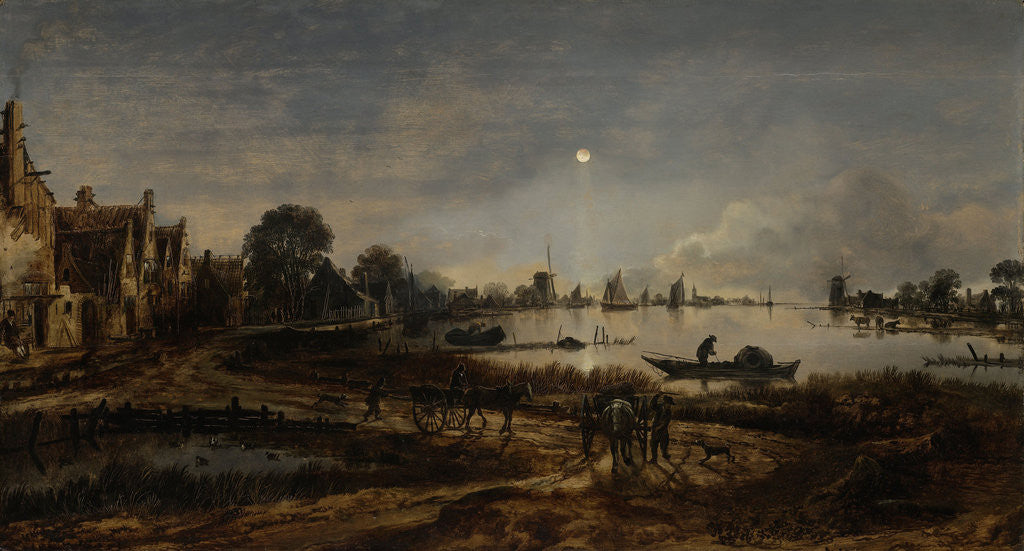 Detail of River View by Moonlight by Aert van der Neer