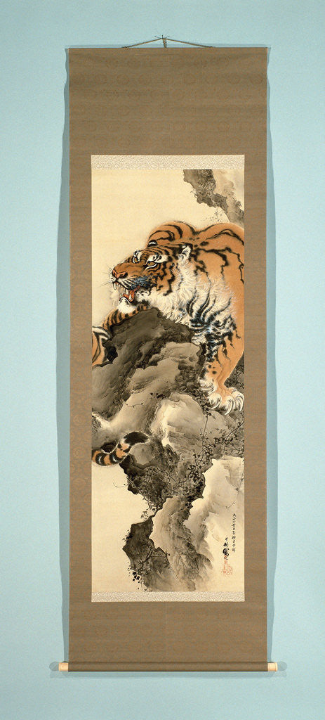 Detail of Horizontale Scroll Painting with a picture of a tiger on a rock by Tanaka Gekko