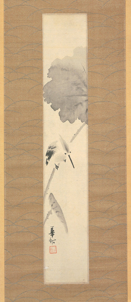 Detail of Kingfisher on lotus branch by Suzuki Kason