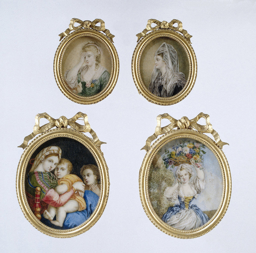 Detail of Painting depicting a girl with flower basket by Anonymous