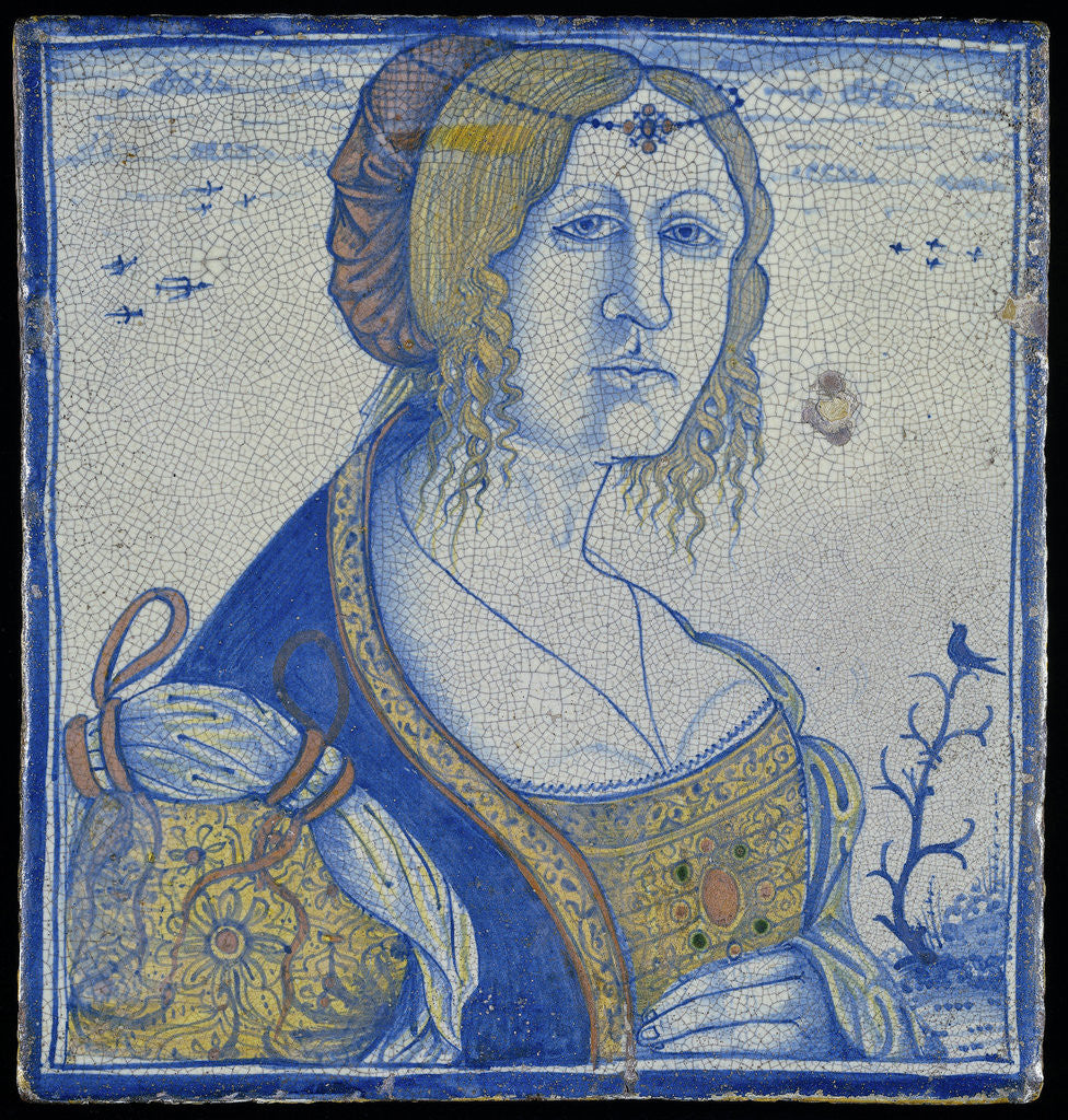 Detail of Tile with Portrait of a woman, originally used as a brick in the house Wijnhaven 16 in Delft The Netherlands by Anonymous