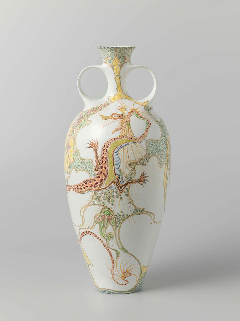 Detail of Vase of porcelain decorated with dragon by J.L. Verhoog