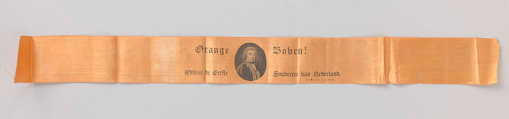 Detail of Orange satin ribbon, which in dotted carving an oval Portrait of Crown Prince Willem Frederik by Anonymous