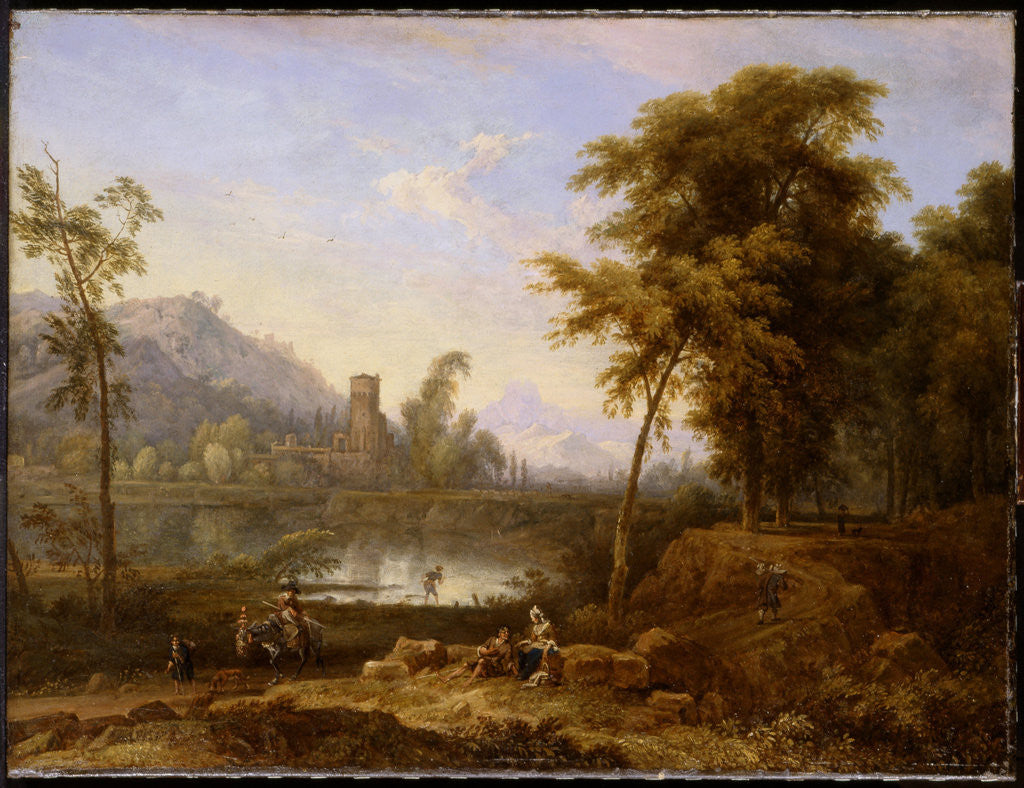 Detail of Italian Landscape with turned snapped tree by Nicolaes Piemont