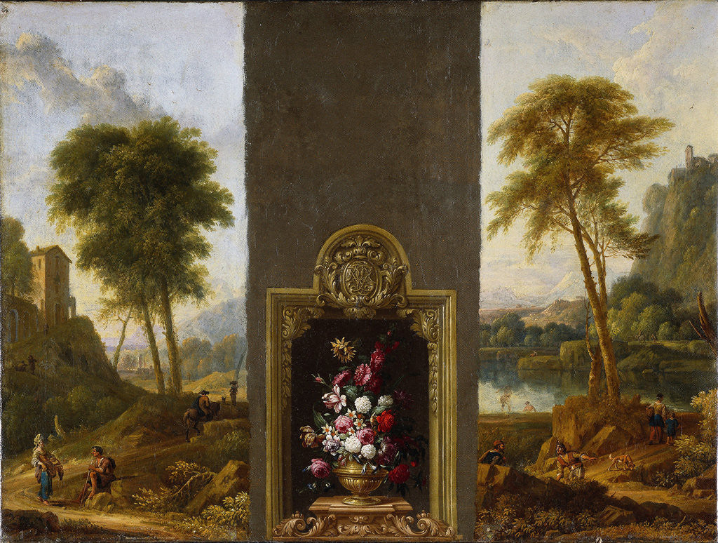 Detail of Flower still life in frame with monogram by Willem Hendrik Wilhelmus van Royen