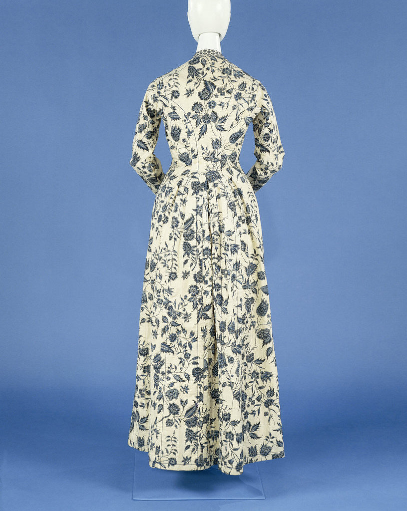 Detail of Jacket, painted with blue flower vines and silver high spreads on a white ground and trimmed with long nets band by Anonymous
