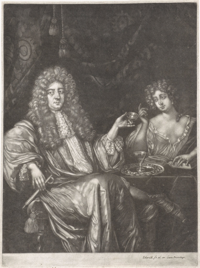 Detail of Portrait of Adriaen van Beverland with a lady of easy virtue by Ary de Vois