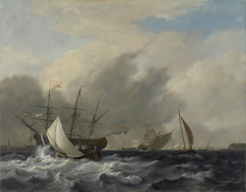 Detail of Dutch Man-of-War Amsterdam on the western side of the Quay on Het IJ before Amsterdam, The Netherlands by Nicolaas Baur