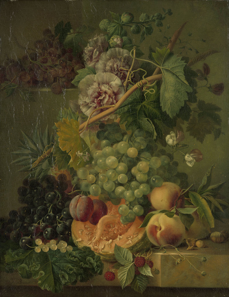 Detail of Still Life with Flowers and Fruit by Albertus Jonas Brandt
