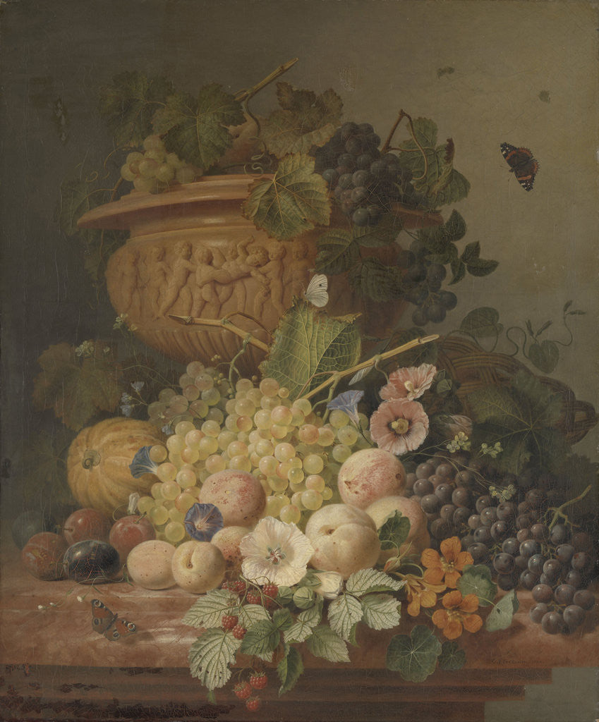 Detail of Still Life with Flowers and Fruit by Eelke Jelles Eelkema