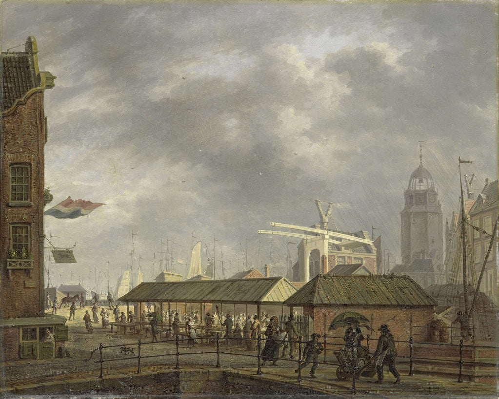 Detail of The small Fish Market at the Corner of Brouwersgracht and the Singel by Johannes Jelgerhuis
