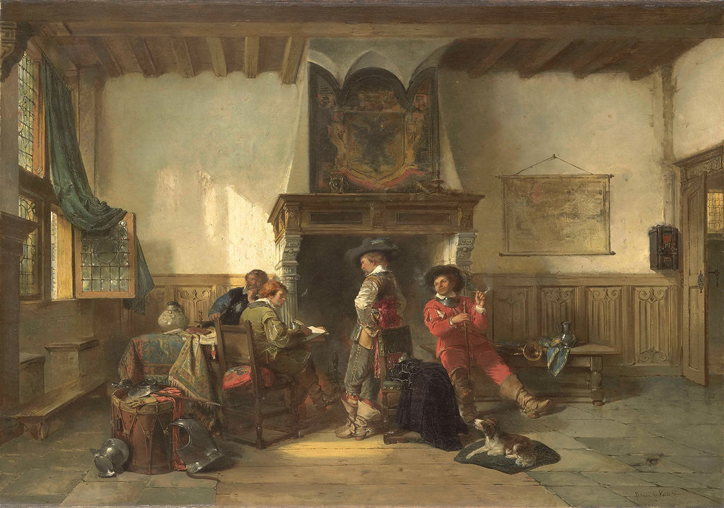 Detail of Waiting room with soldiers by Herman Frederik Carel ten Kate