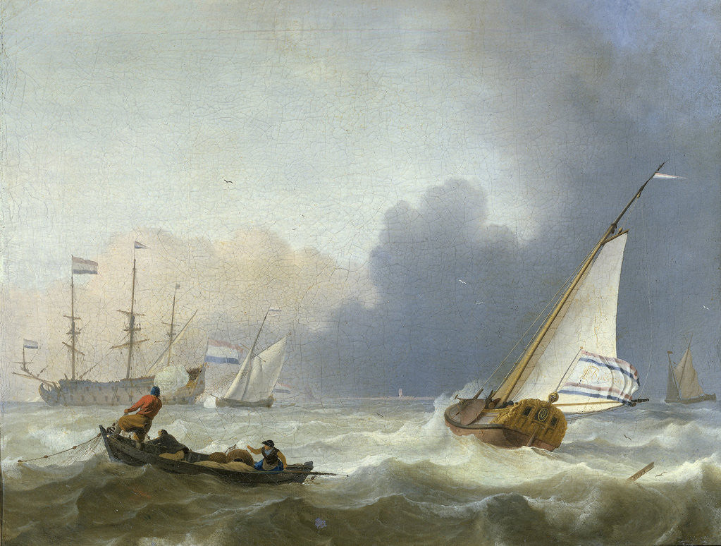 Detail of Rough Seas with a Dutch Yacht under sail by Ludolf Bakhuysen