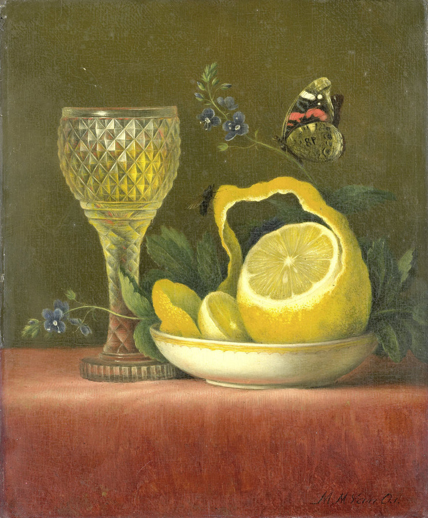 Detail of Still Life with Lemon and Cut-glass Wine Goblet by Maria Margaretha van Os