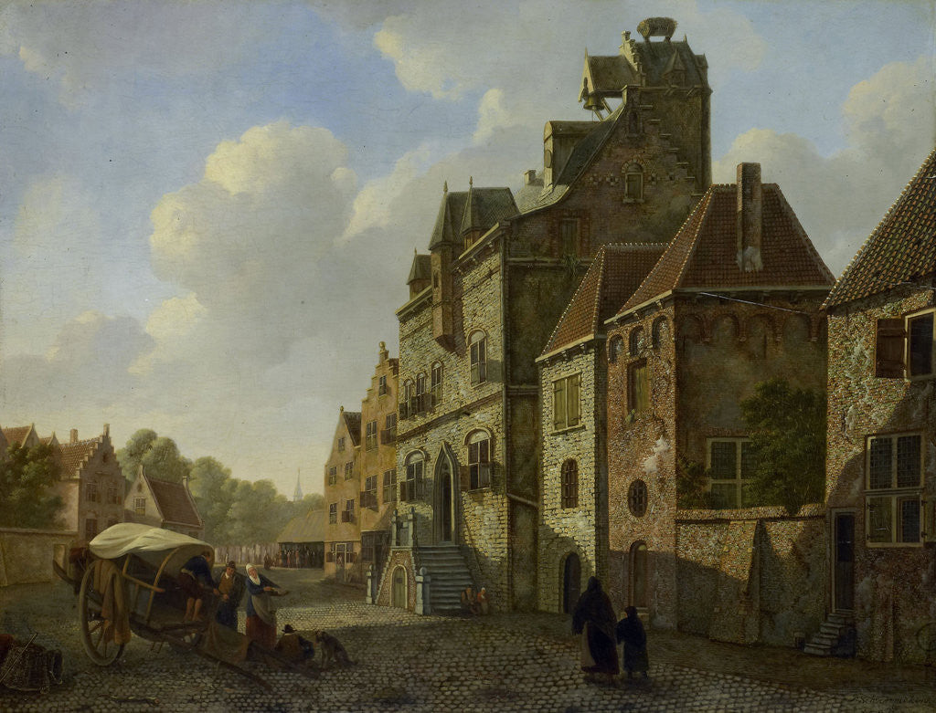 Detail of View in Dordrecht, The Netherlands, Johannes Schoenmakers by Johannes Christiaan Schotel