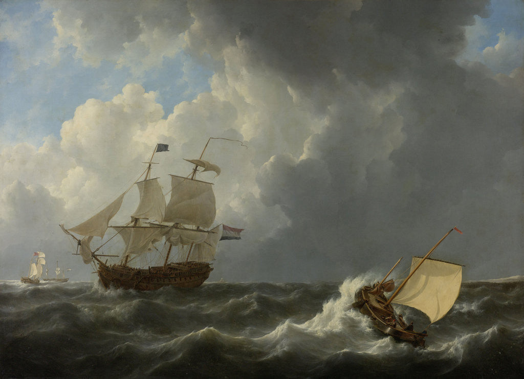 Detail of Ships on a Stormy Sea by Johannes Christiaan Schotel