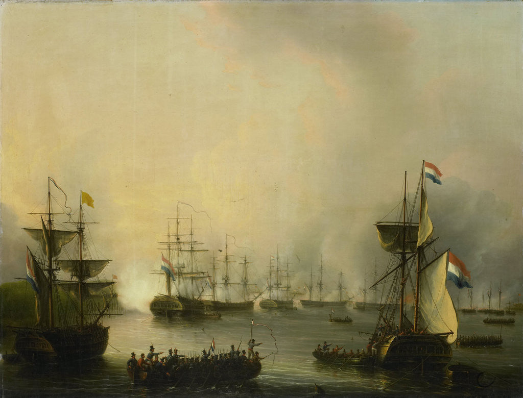 Detail of Bombardment of Palembang, Sumatra, by the Dutch Fleet, 24 June 1821, Indonesia by Martinus Schouman