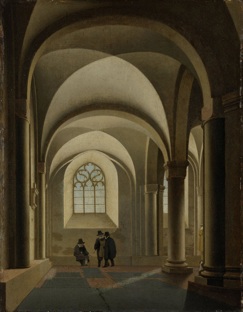 Detail of The westernmost bays of the south aisle of the Mariakerk in Utrecht, The Netherlands by Pieter Jansz. Saenredam