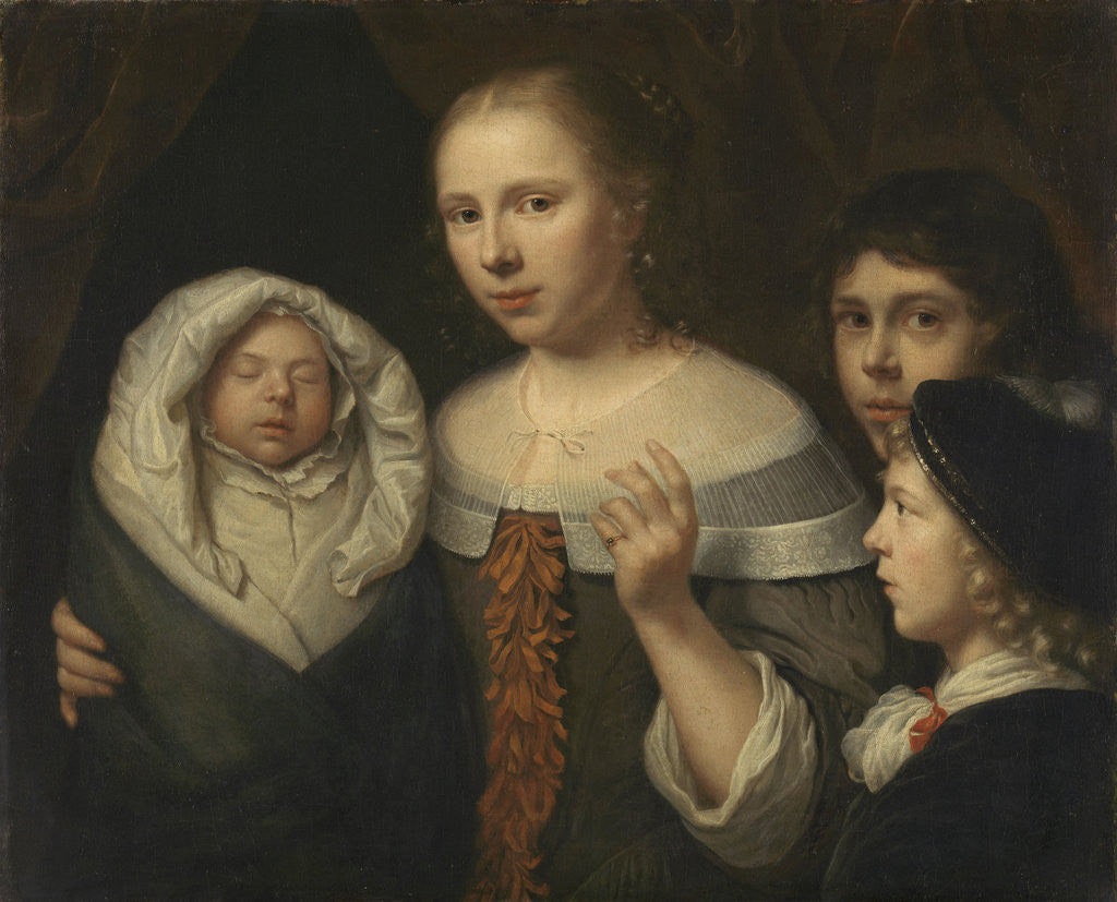 Detail of Portrait of a young woman with three children by Wallerant Vaillant