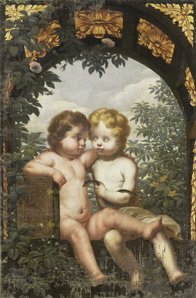 Detail of Christian Allegory with two Children with a Bible and Snake by Anonymous
