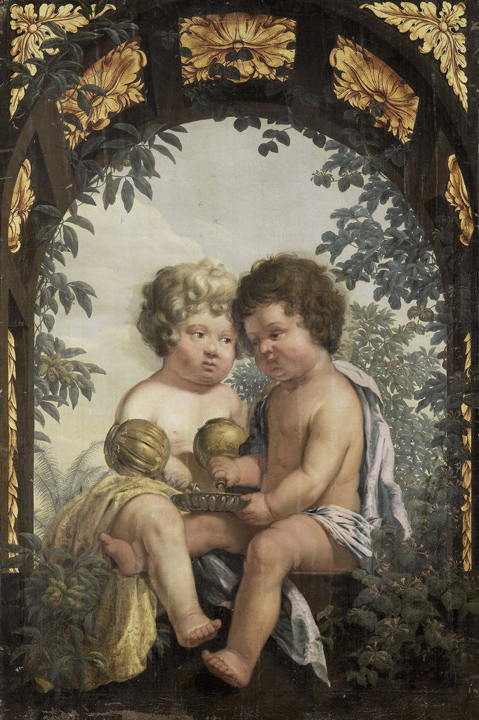 Detail of Christian Allegory with two Children both Pouring from a Carafe into a Bowl by Anonymous