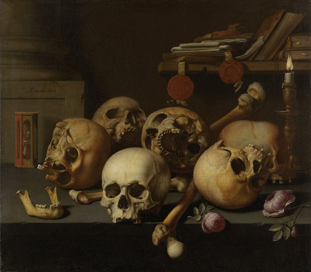 Detail of Vanits still life by Aelbert Jansz. van der Schoor