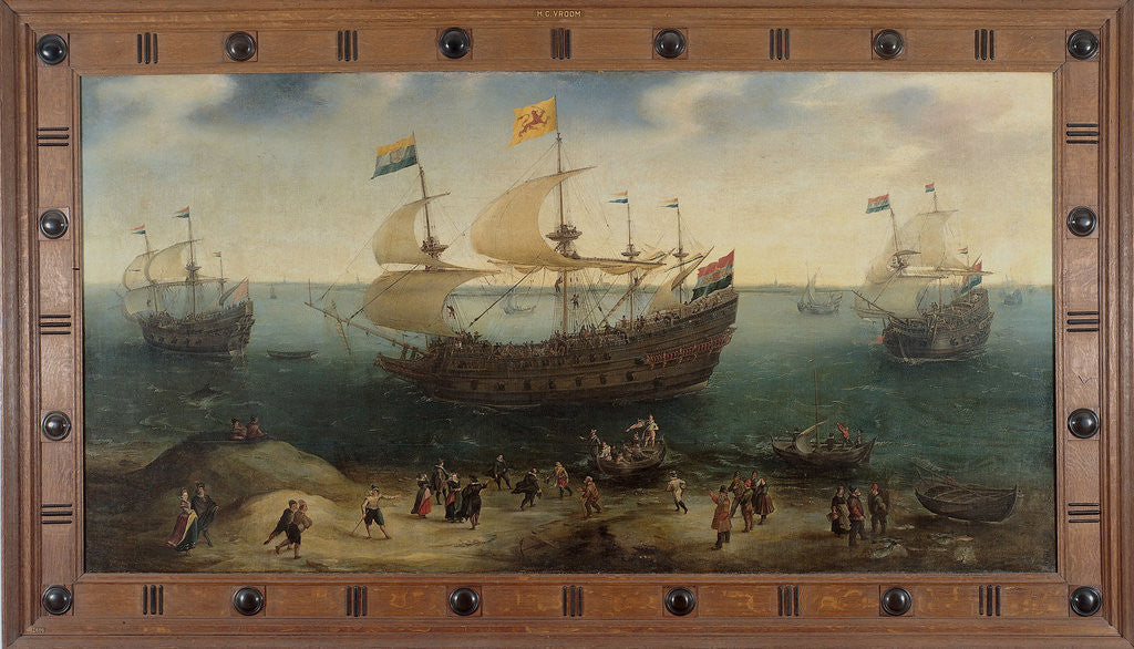Detail of The Amsterdam four-masted Ship De Hollandse Tuyn and other Ships Return from Brazil under Command of Paulus van Caerden by Hendrik Cornelisz. Vroom