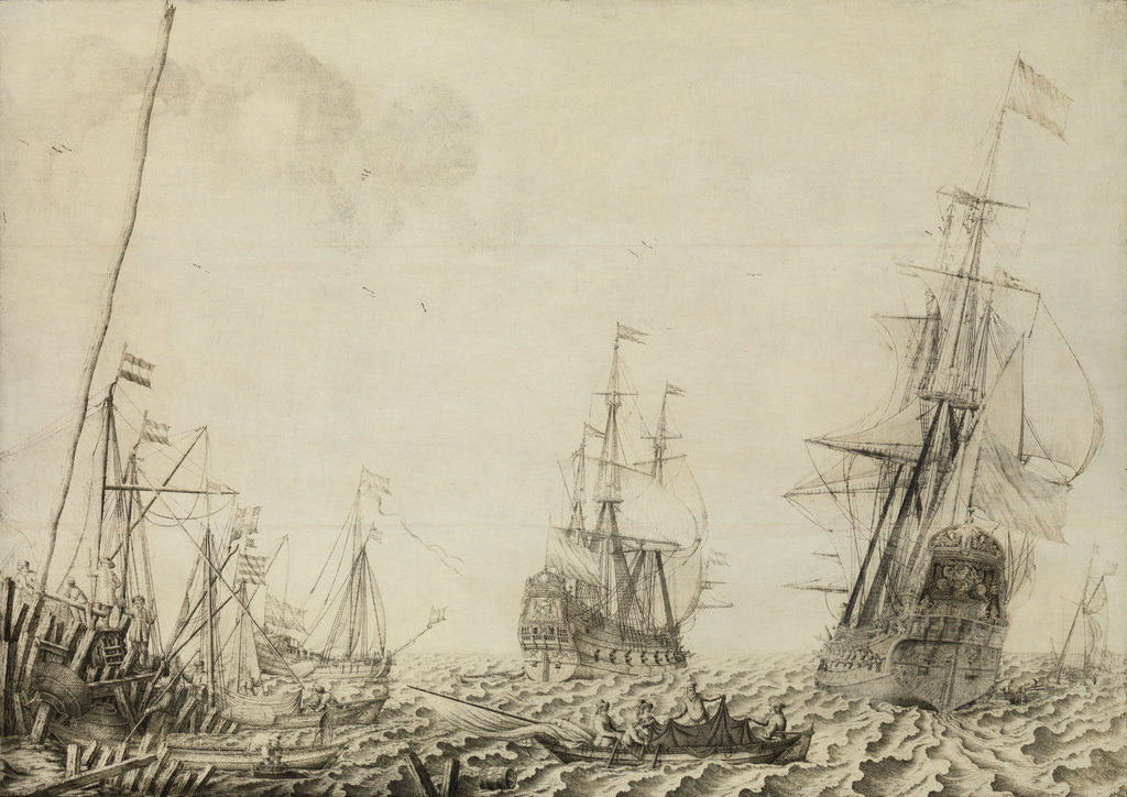 Detail of Ships near a Harbor by Experiens Sillemans