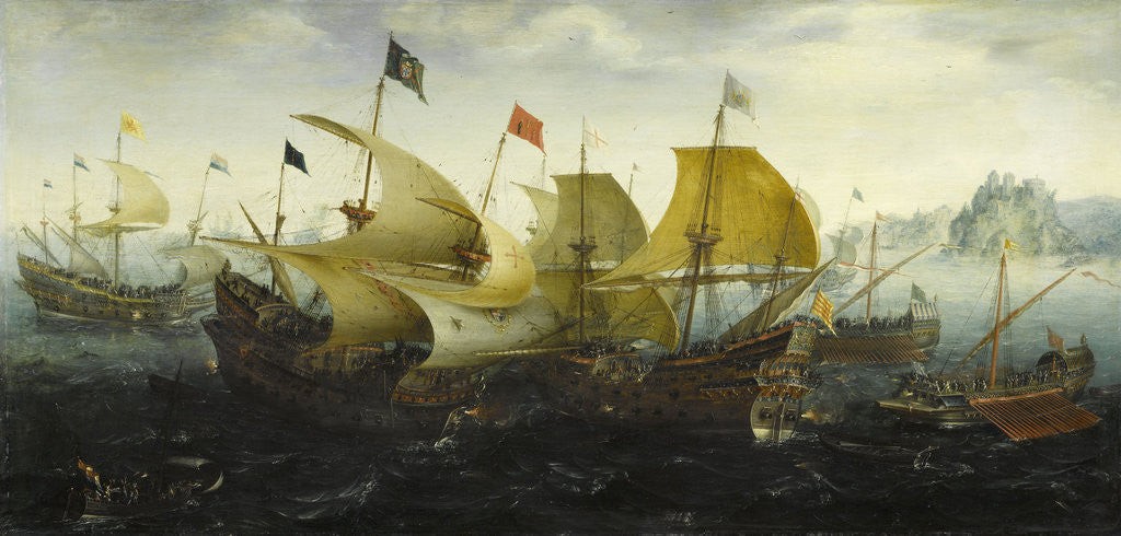 Detail of Battle of Cadiz, Dutch and English Ships Attack the Spanish Armada by Aert Anthonisz.