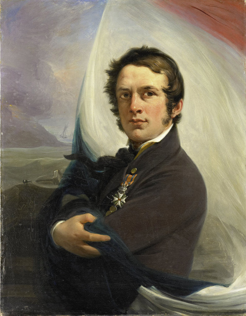 Detail of Portrait of Jacob Hobein, Rescued the Dutch Flag under Enemy Fire, 18 March 1831 by Jan Willem Pieneman