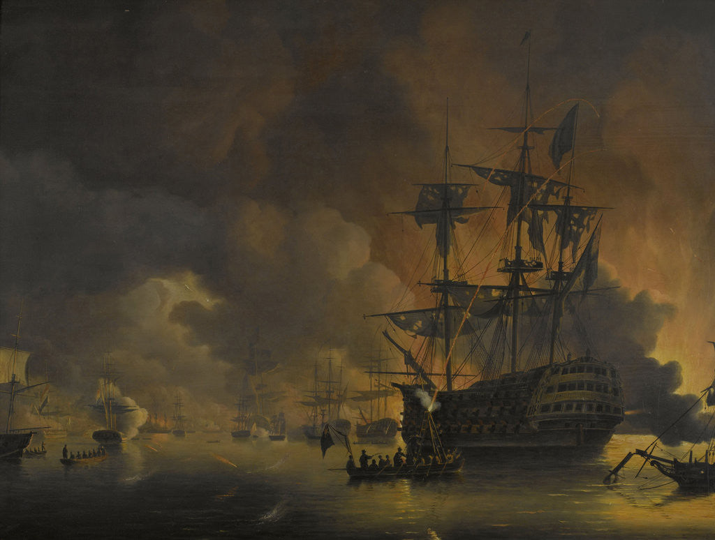 Detail of Fire on the Wharves of Algiers shortly after the beginning of the Bombardment by the Anglo-Dutch Fleet, 27 August 1816 by Nicolaas Baur