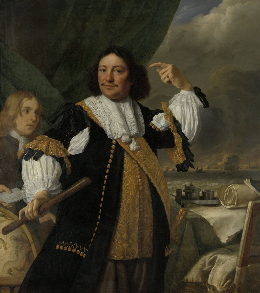 Detail of Portrait of Aert van Nes, Vice Admiral, Bartholomeus van der Helst by Ludolf Bakhuysen