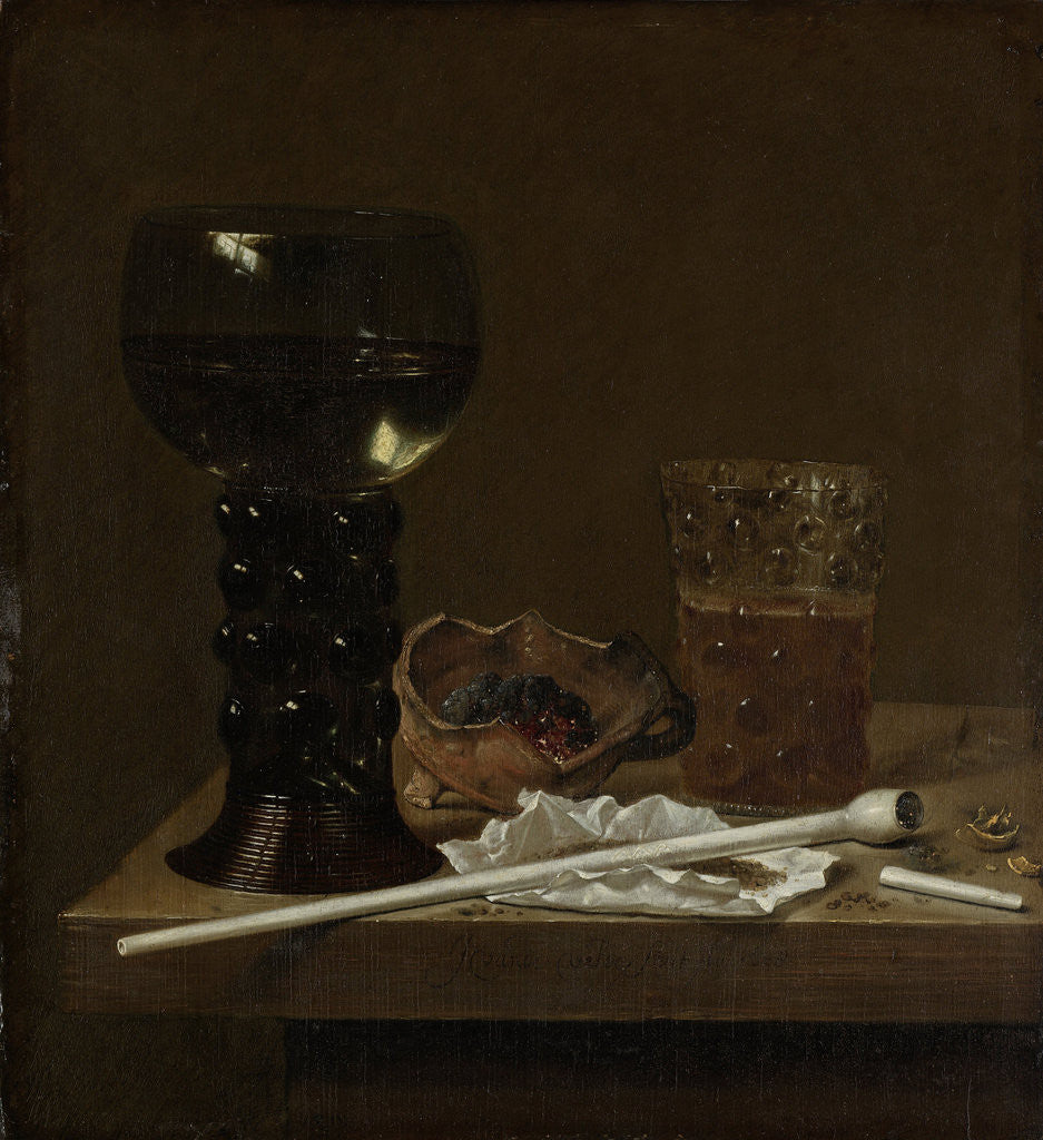 Detail of Still Life with Roemer, Beer Glass and a Pipe by Jan Jansz. van de Velde III