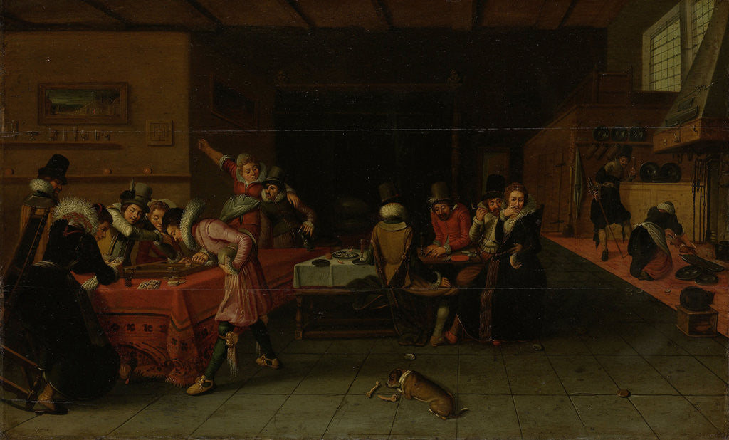 Detail of Interior of a Tavern or Brothel with People Drinking and Playing Trictrac by Anonymous