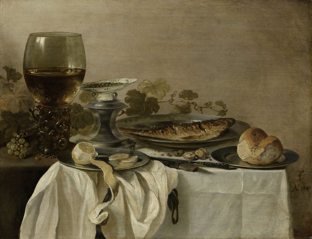 Detail of Still Life with a Fish by Pieter Claesz.