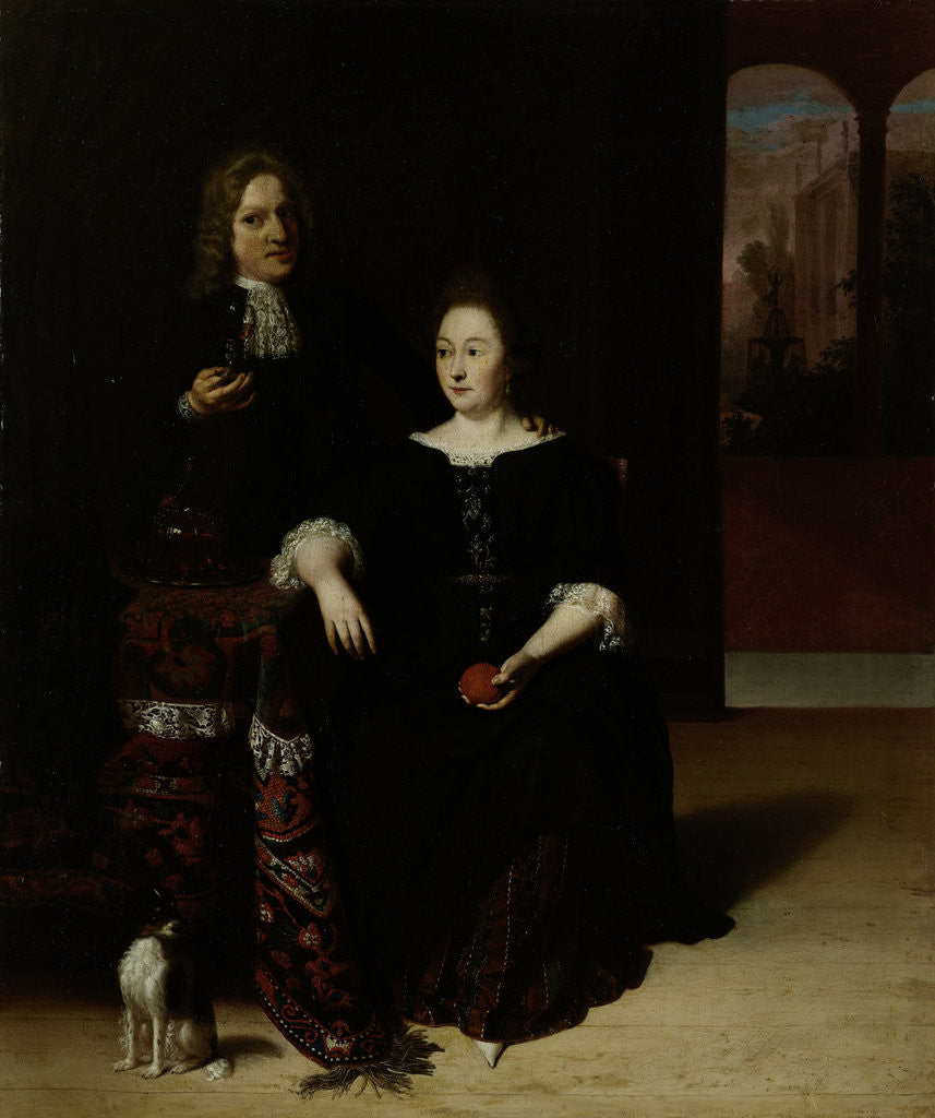 Detail of Portrait of a Woman and a Man in an Interior by Matthias Wulfraet