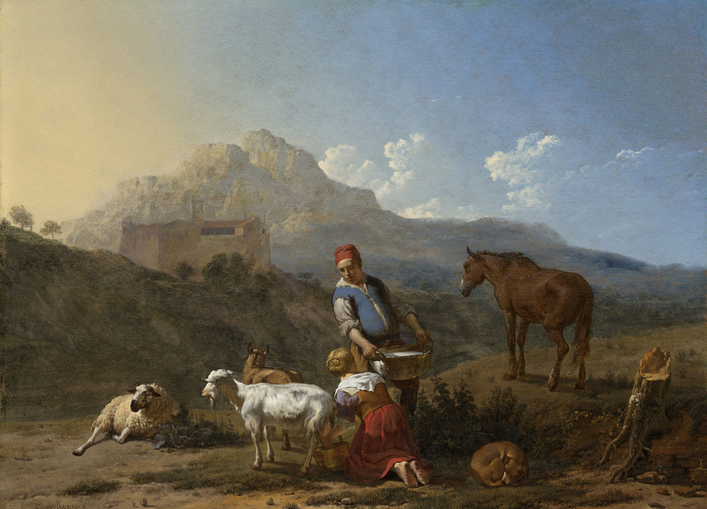Detail of Italian Landscape with Girl Milking a Goat, Italy by Karel Dujardin