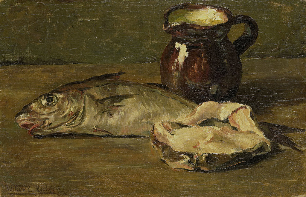 Detail of Still life with cod by Willem Roelofs II