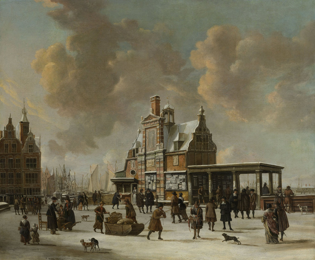 Detail of The Paalhuis and the New Bridge in Amsterdam in Winter by Jan Abrahamsz. Beerstraten