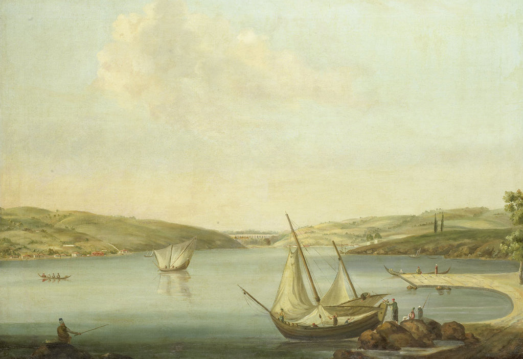 Detail of View of the Bosporus, taken from the Height of Beykoz to the northwest, with the Aqueduct of Justinian in the background by Antoine van der Steen