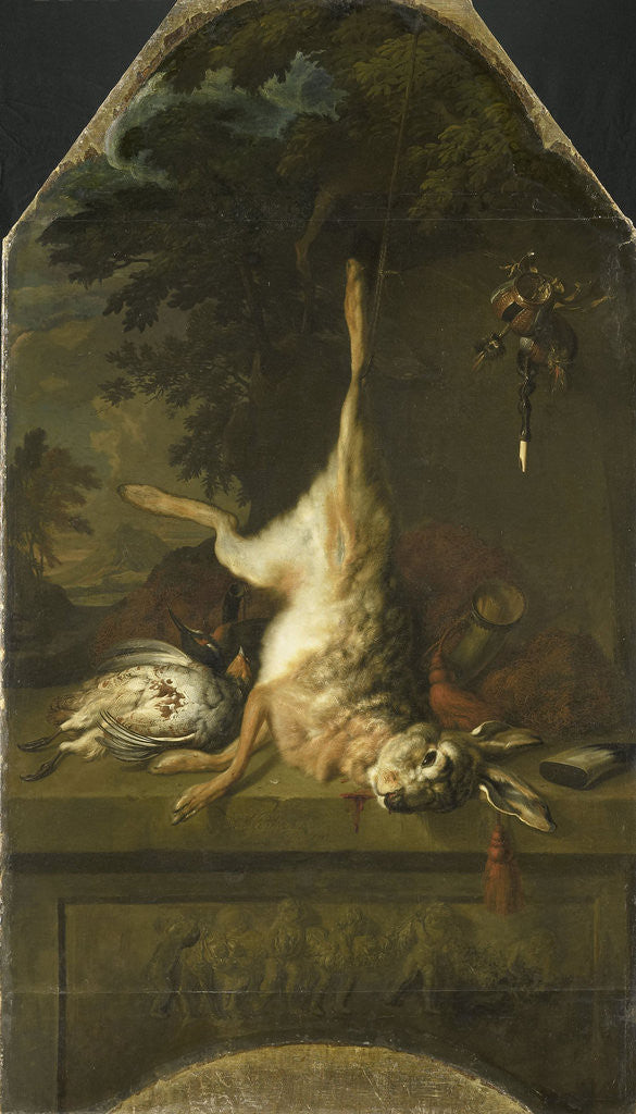 Detail of Still Life with Dead Hare and Partridges by Dirk Valkenburg