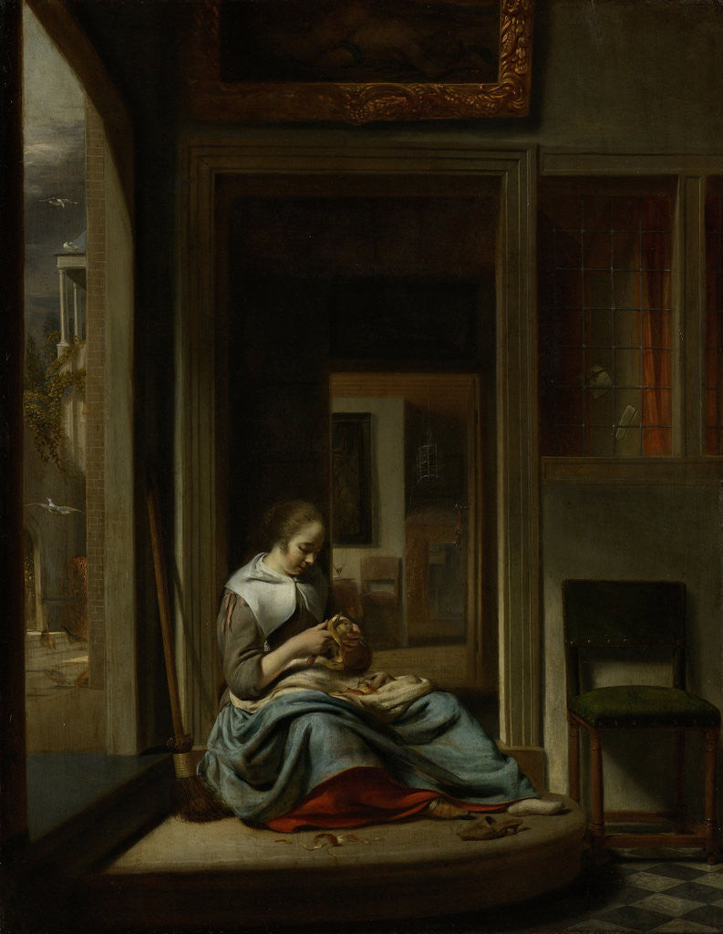 Detail of Girl Peeling an Apple by Cornelis Bisschop