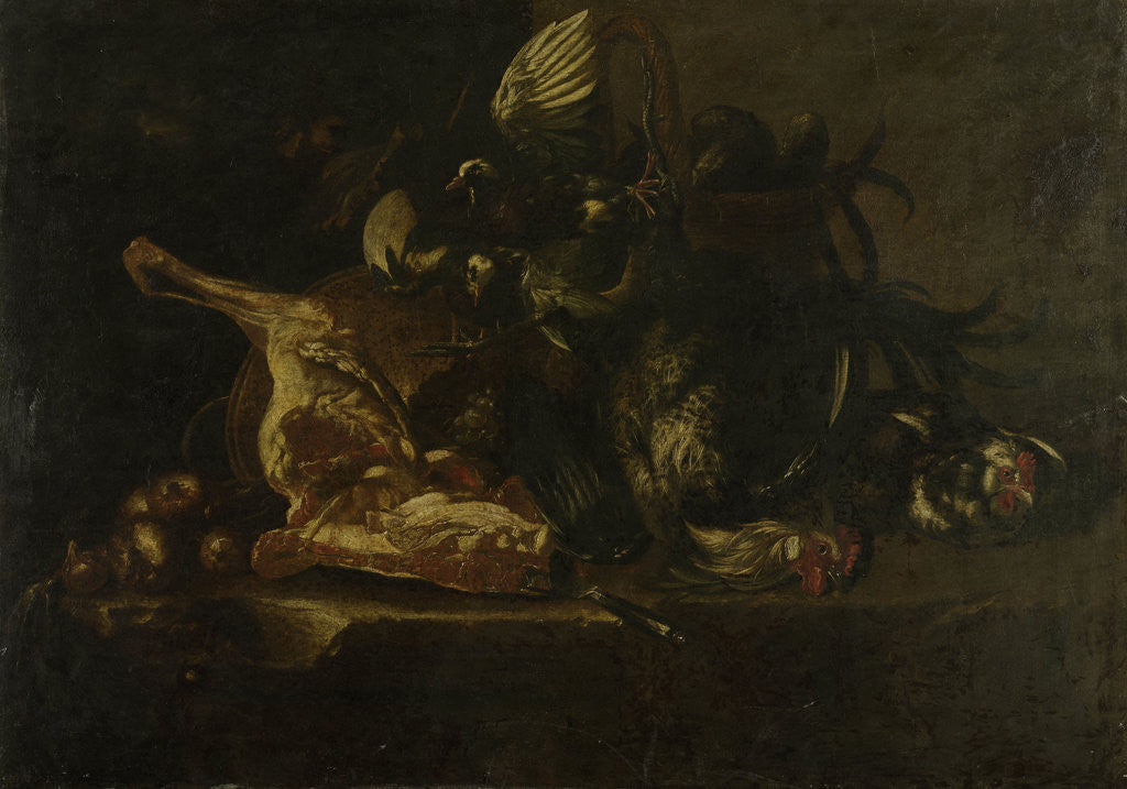 Detail of Still life with meat and dead birds by Christoffel Puytlinck