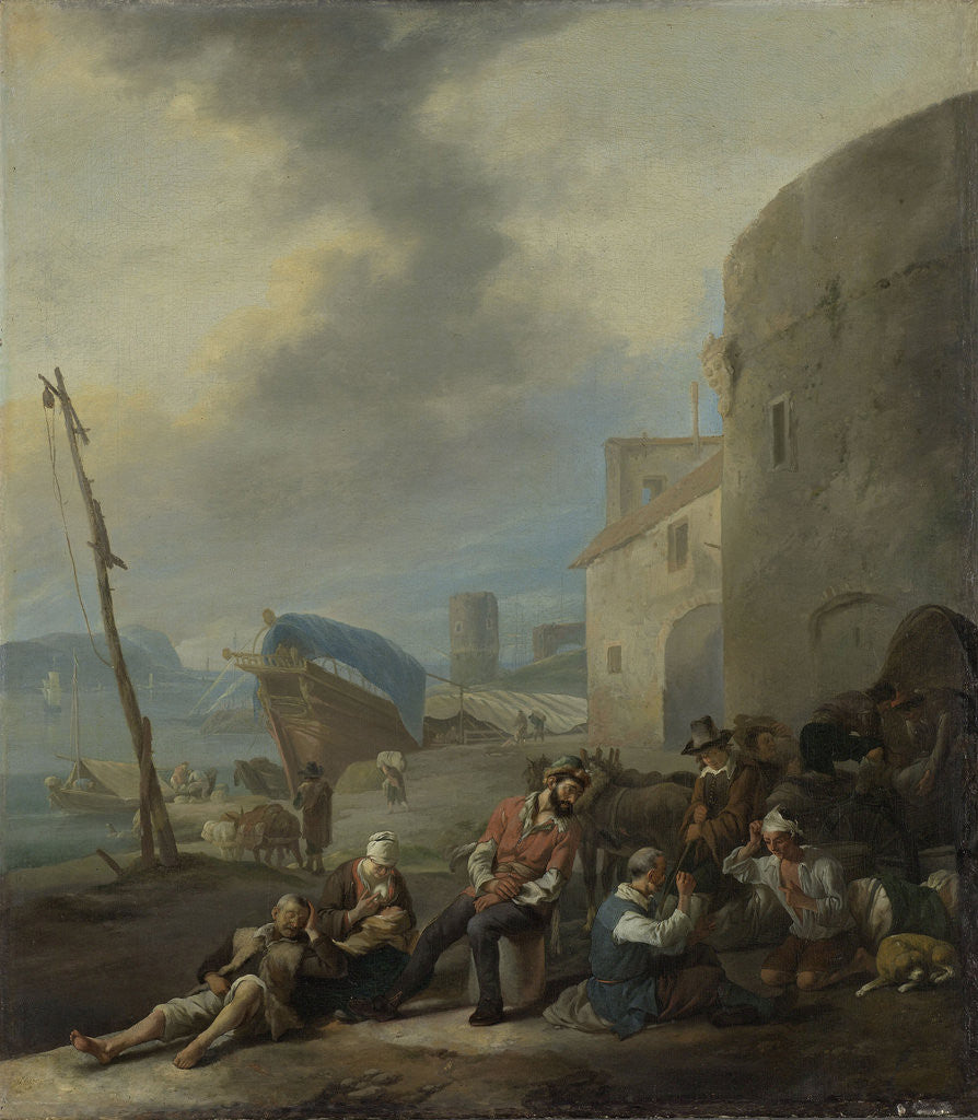 Detail of Italian Harbor, Italy by Johannes Lingelbach