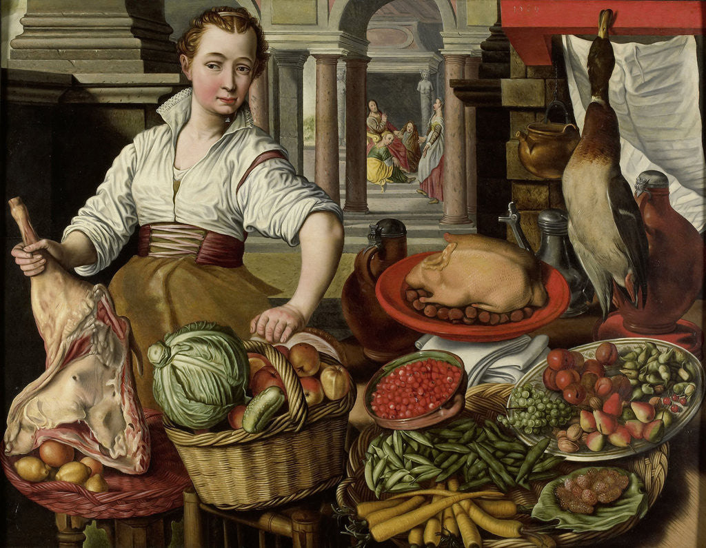 Detail of Kitchen Piece, with Jesus in the House of Martha and Mary in the background by Anonymous