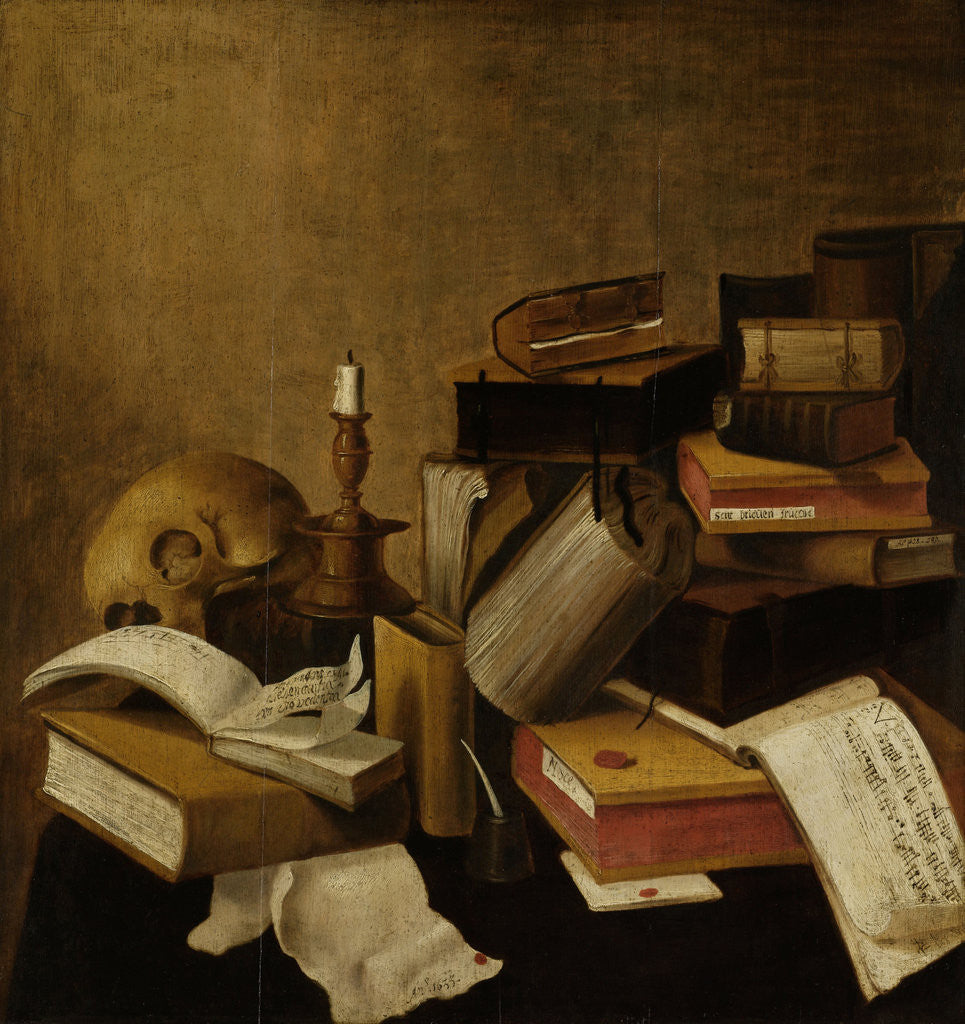 Detail of Vanitas Still Life with Books by Anonymous