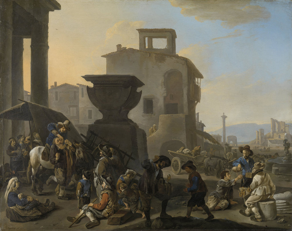Detail of Italian Marketplace with a Quack Dentist by Johannes Lingelbach