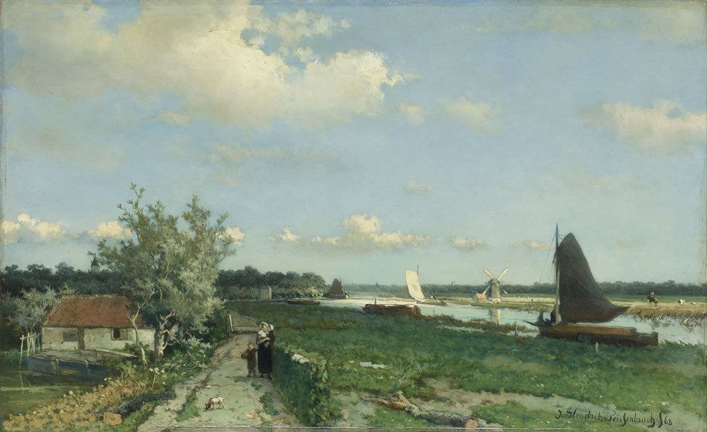 Detail of The Trekvliet Shipping Canal near Rijswijk, known as the View near the Geest Bridge, The Netherlands by Johan Hendrik Weissenbruch