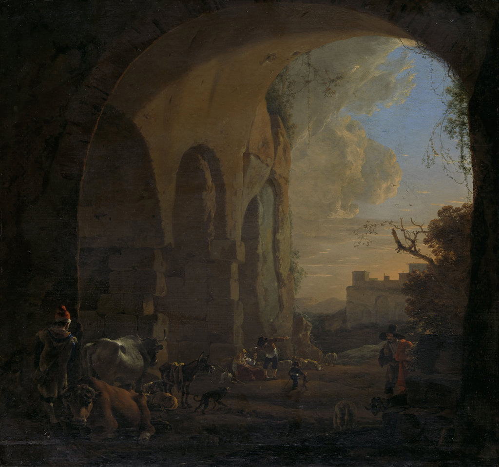 Detail of Shepherds with their Animals under an Arch of the Colosseum in Rome by Jan Asselijn