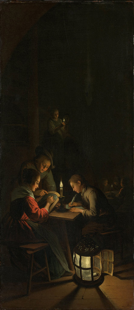 Detail of Triptych with an Allegory of Art Education, left panel, Night School by Willem Joseph Laquy